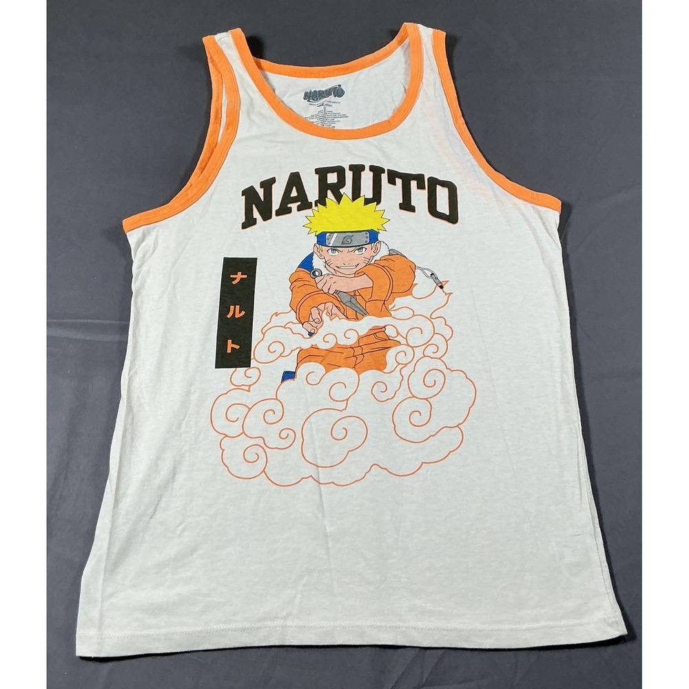 Naruto Viz Media Tank Top Mens Large White Orange Ringer Anime Graphic Shirt